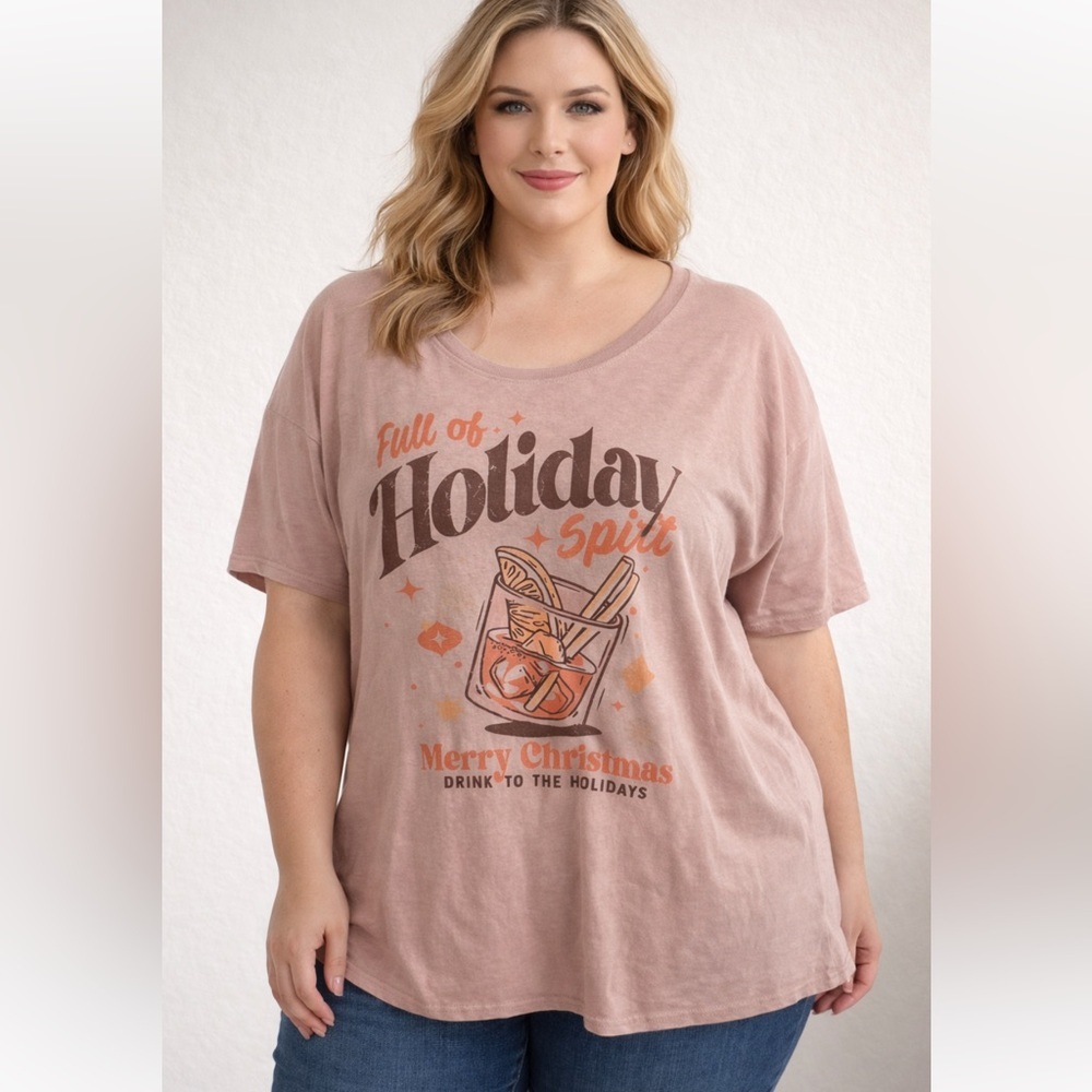 Maurices Plus Size 2X Blush Pink Holiday Graphic Oversized Merry Christmas tee